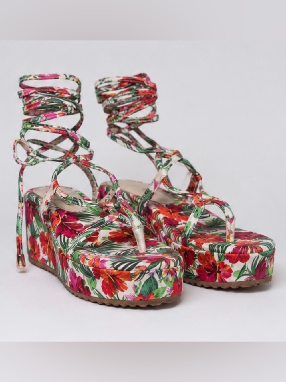 Misbehave size 10 Tropical Floral Platform Lace Up Boho sandals NWOT